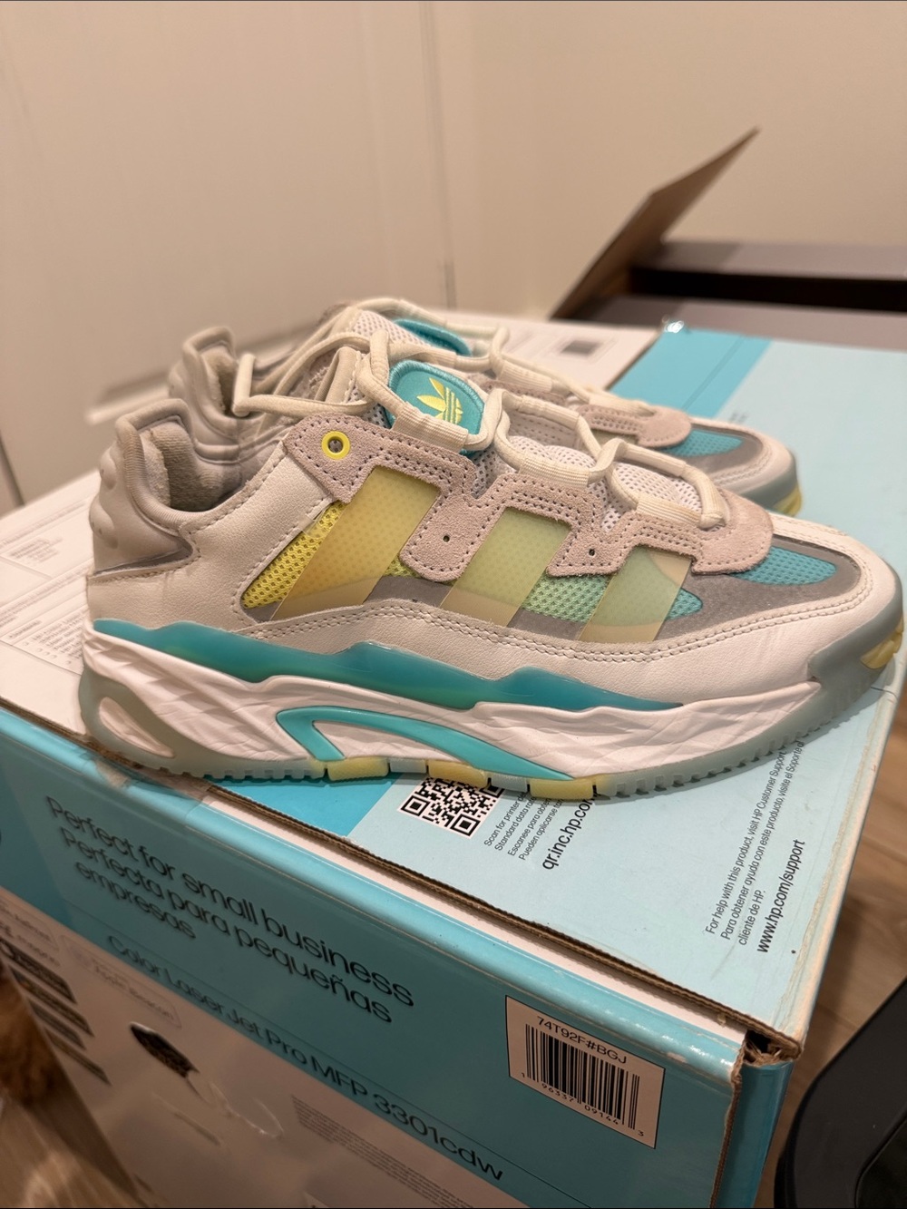 adidas Kids Sneakers in Gray, Teal, and Yellow
